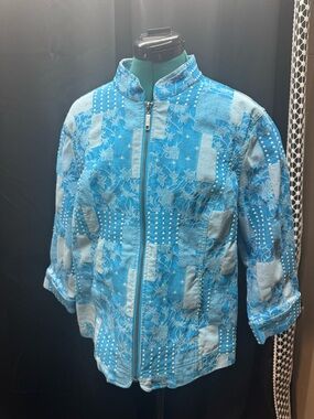 Christopher & Banks Blue Patchwork Floral Zip Jacket